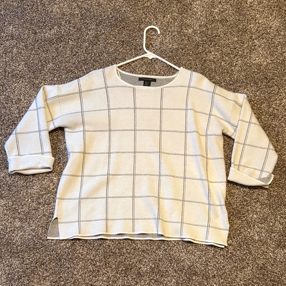 Light Cream with grey lines women’s sweater Tahari
